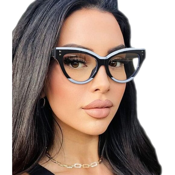Women Cat Eye Fake Glasses Computer Glasses Anti Glare & UV - Picture 1 of 5